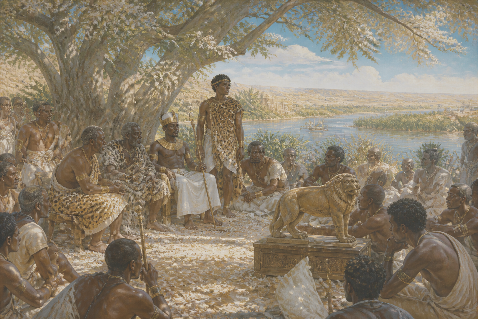Taharqa retreats to Nubia, where the spirit of the Kushite kingdom still endures. In the serene embrace of his ancestral homeland, he reflects on a reign filled… Taharqa retreats to Nubia, where the spirit of the Kushite kingdom still endures. In the serene embrace of his ancestral homeland, he reflects on a reign filled…