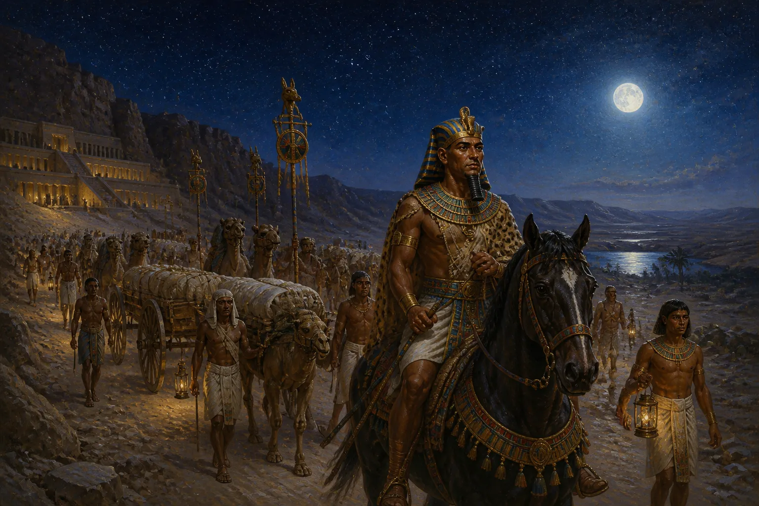 As the soft hues of dusk settle over the expansive desert, the convoy embarks on its solemn journey to Cairo. Laden with the ancient treasures of Egypt's… As the soft hues of dusk settle over the expansive desert, the convoy embarks on its solemn journey to Cairo. Laden with the ancient treasures of Egypt's…