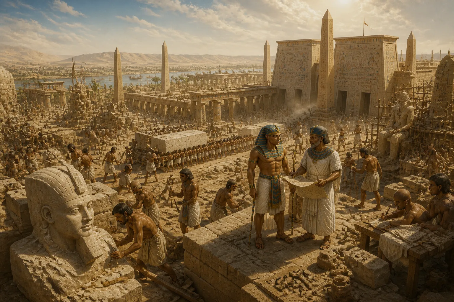 In the thriving city of Thebes, Amenhotep III embarked on an ambitious building campaign to immortalize his reign. Amidst the lively clamor of construction, the… In the thriving city of Thebes, Amenhotep III embarked on an ambitious building campaign to immortalize his reign. Amidst the lively clamor of construction, the…