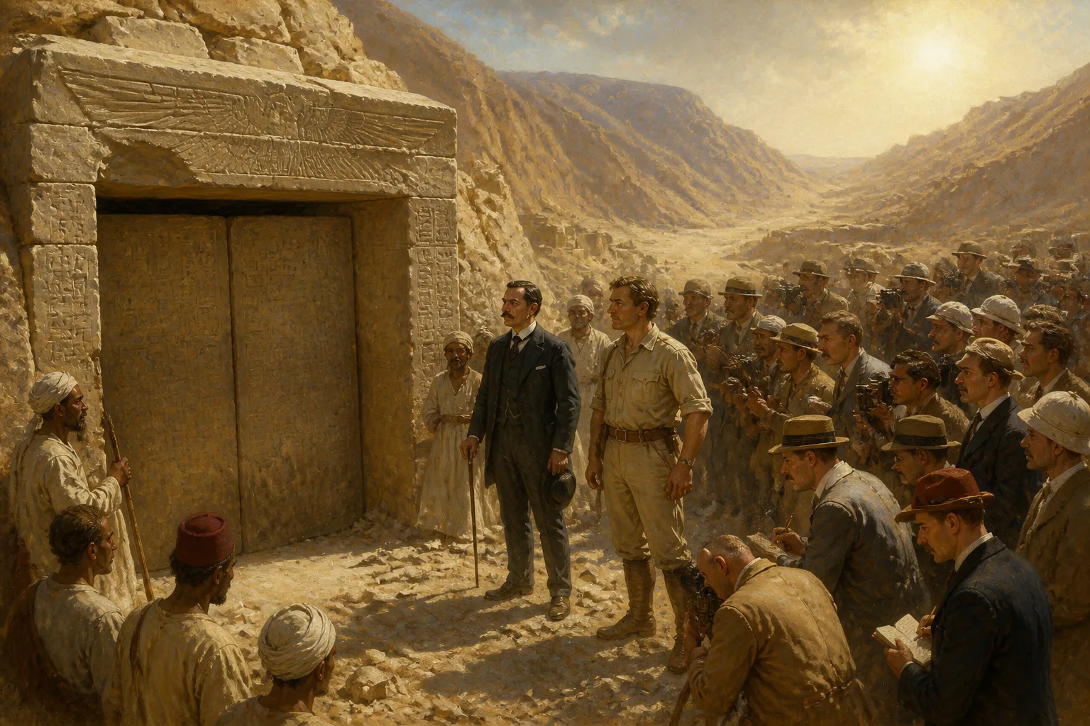 The Valley of the Kings is a stretch of arid land, bathed in a golden glow, echoing the anticipation of a historic moment. The Valley of the Kings is a stretch of arid land, bathed in a golden glow, echoing the anticipation of a historic moment.