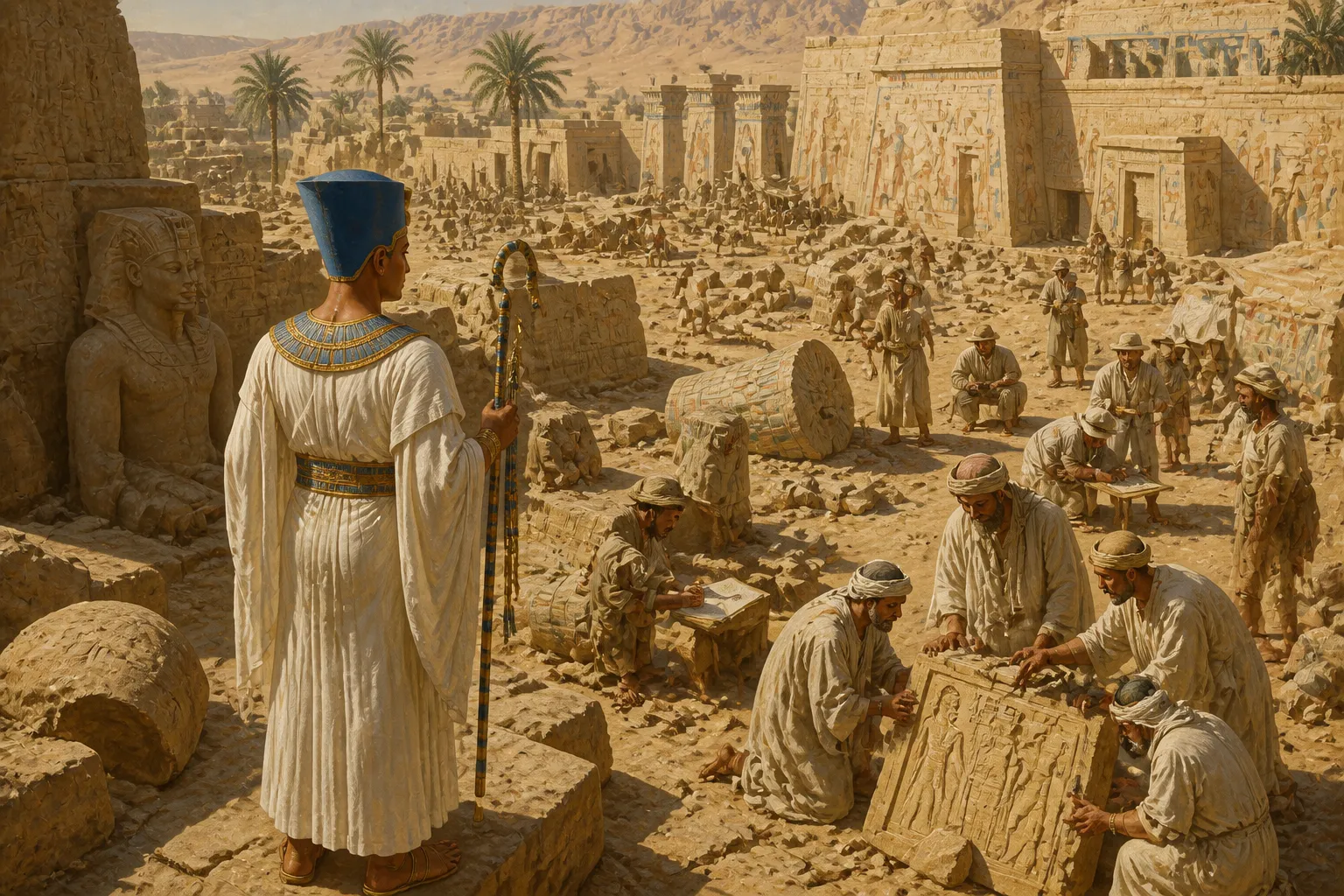 Long after the city's abandonment, scholars gather at the site to study Akhetaten's remains, their quest for knowledge a continuation of the legacy that the… Long after the city's abandonment, scholars gather at the site to study Akhetaten's remains, their quest for knowledge a continuation of the legacy that the…