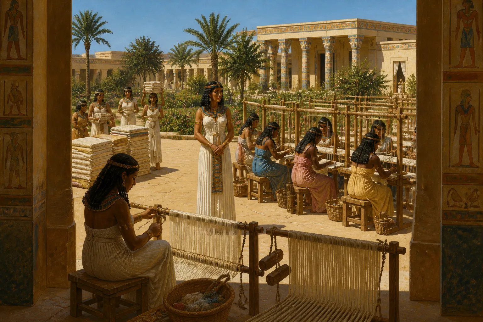 في العقار الواسع لبيت نبيل، كان صوت الأنوال يتردد بإيقاع، سيمفونية مستمرة تملأ الهواء بالهدف. كانت النساء في ملابس زاهية الألوان من الكتان يعملن تحت السماء…