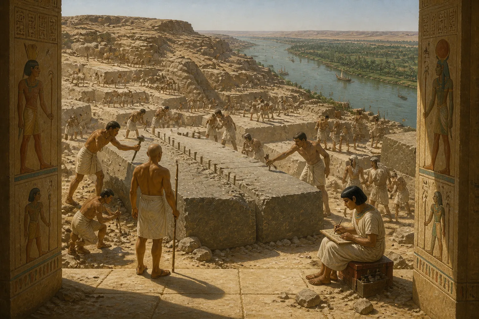 خلال أخيت، عندما كانت الأراضي الخصبة مغمورة بالفيضان السنوي، تحول تركيز العمل بشكل كبير من الزراعة إلى المشروع الكبير للبناء.