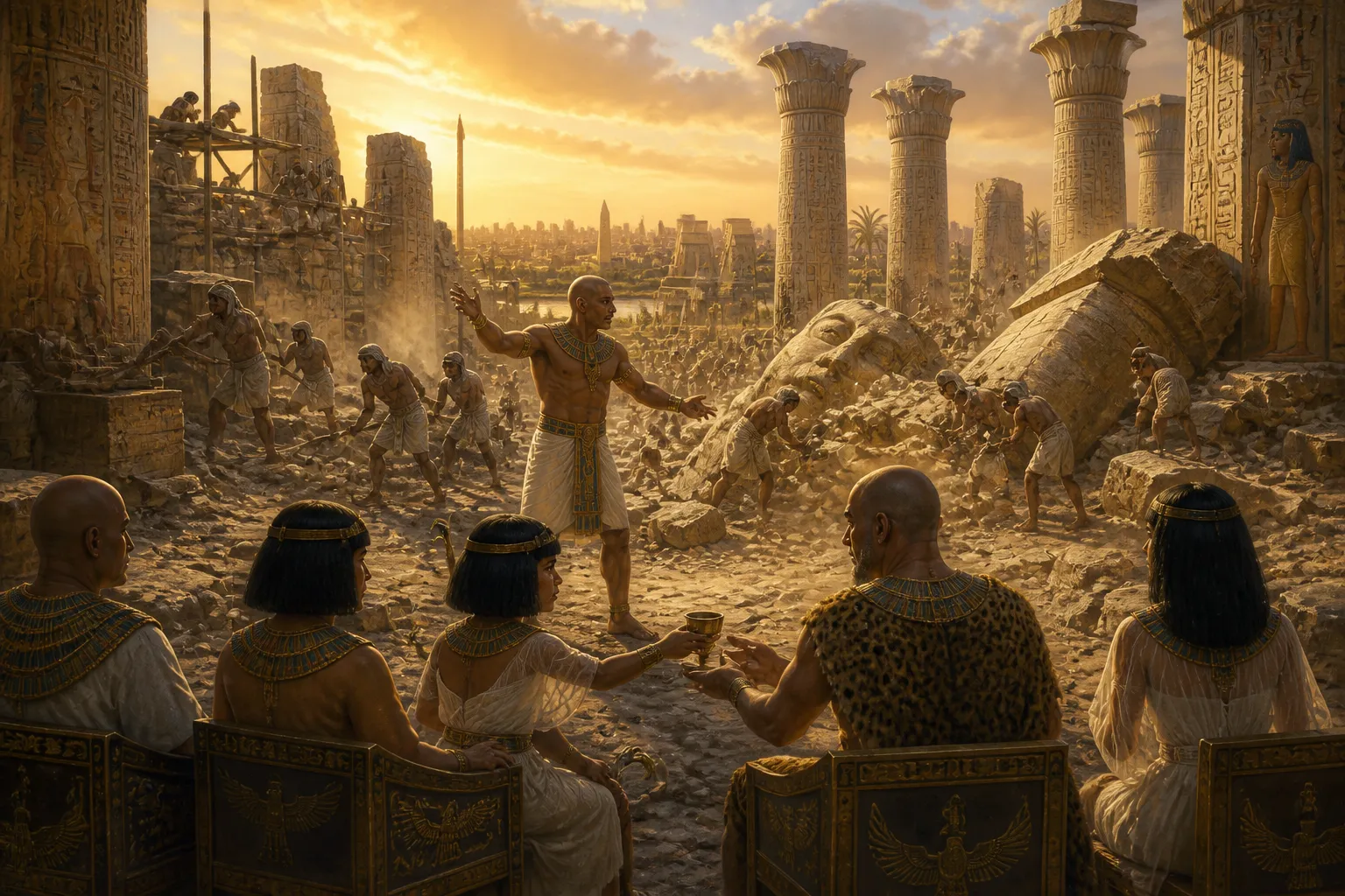 Fuera de Tebas, en el sitio sagrado de Karnak, la devastación del reinado de Akhenatón es palpable. El complejo del templo yace en ruinas, sus altares una vez… Fuera de Tebas, en el sitio sagrado de Karnak, la devastación del reinado de Akhenatón es palpable. El complejo del templo yace en ruinas, sus altares una vez…