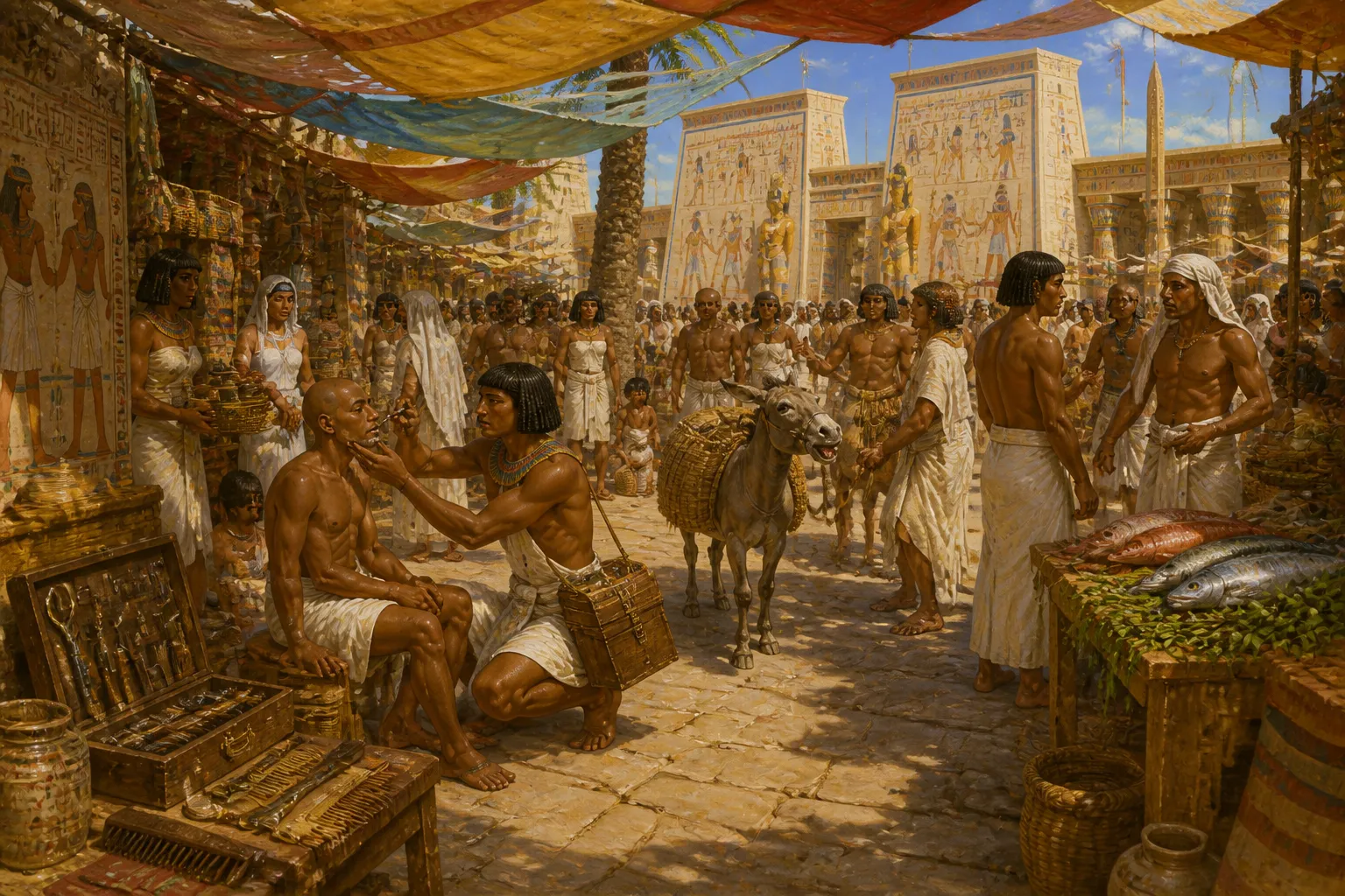 In the teeming streets of ancient Thebes, barbers were a ubiquitous presence, their movements as constant as the flow of commerce around them. In the teeming streets of ancient Thebes, barbers were a ubiquitous presence, their movements as constant as the flow of commerce around them.