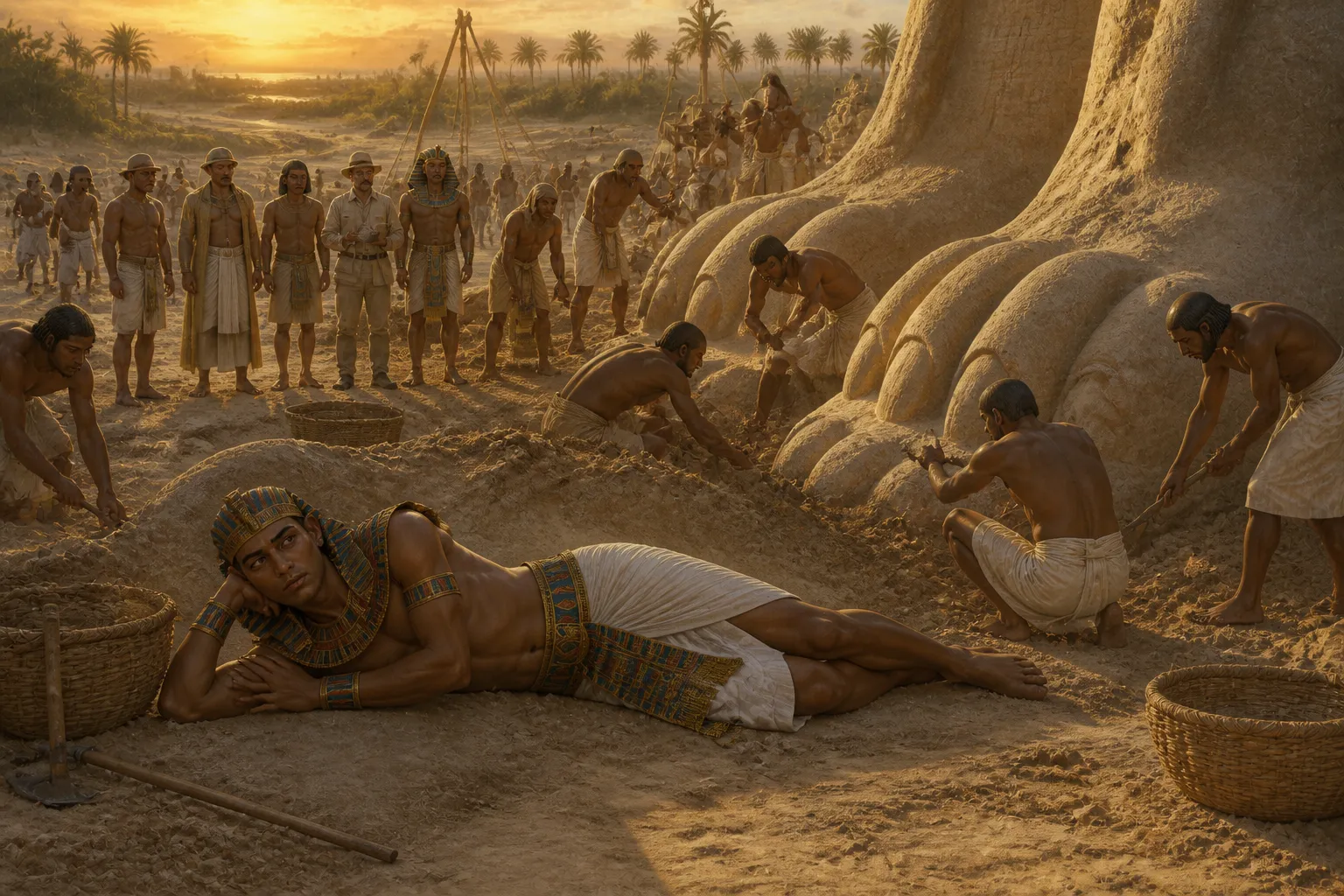 Nel cuore dell'antico Egitto, il principe Thutmose scivola in un sonno profondo sotto le enormi zampe della Sfinge, avvolto dall'ombra fresca che proietta. Nel cuore dell'antico Egitto, il principe Thutmose scivola in un sonno profondo sotto le enormi zampe della Sfinge, avvolto dall'ombra fresca che proietta.