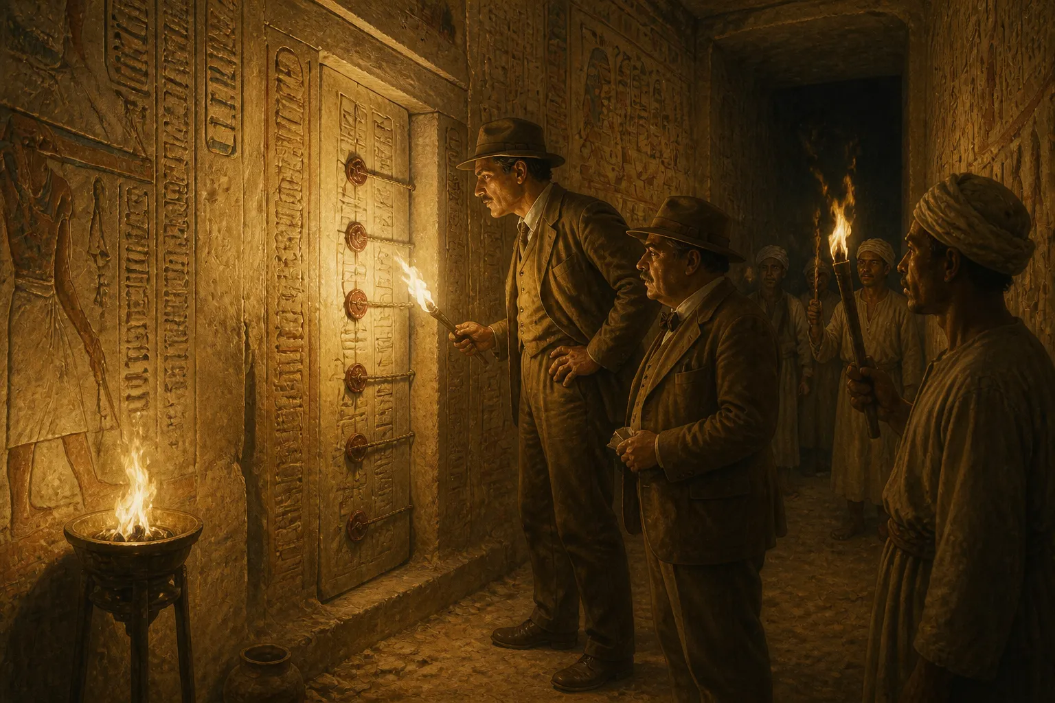 Mit dem standhaften Lord Carnarvon an seiner Seite führt Howard Carter die Expedition weiter in die dunklen Winkel des Tals der Könige. Mit dem standhaften Lord Carnarvon an seiner Seite führt Howard Carter die Expedition weiter in die dunklen Winkel des Tals der Könige.