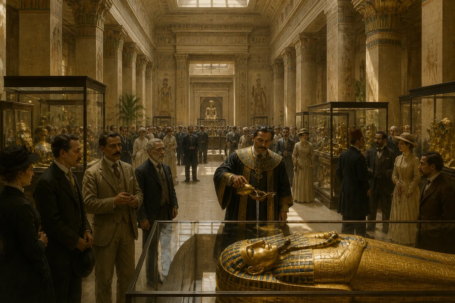 Die Enthüllung von Tutanchamuns Schätzen löst weltweit Wellen der Aufregung aus und zieht Gelehrte, Würdenträger und Abenteurer in Scharen nach Kairo. Die Enthüllung von Tutanchamuns Schätzen löst weltweit Wellen der Aufregung aus und zieht Gelehrte, Würdenträger und Abenteurer in Scharen nach Kairo.