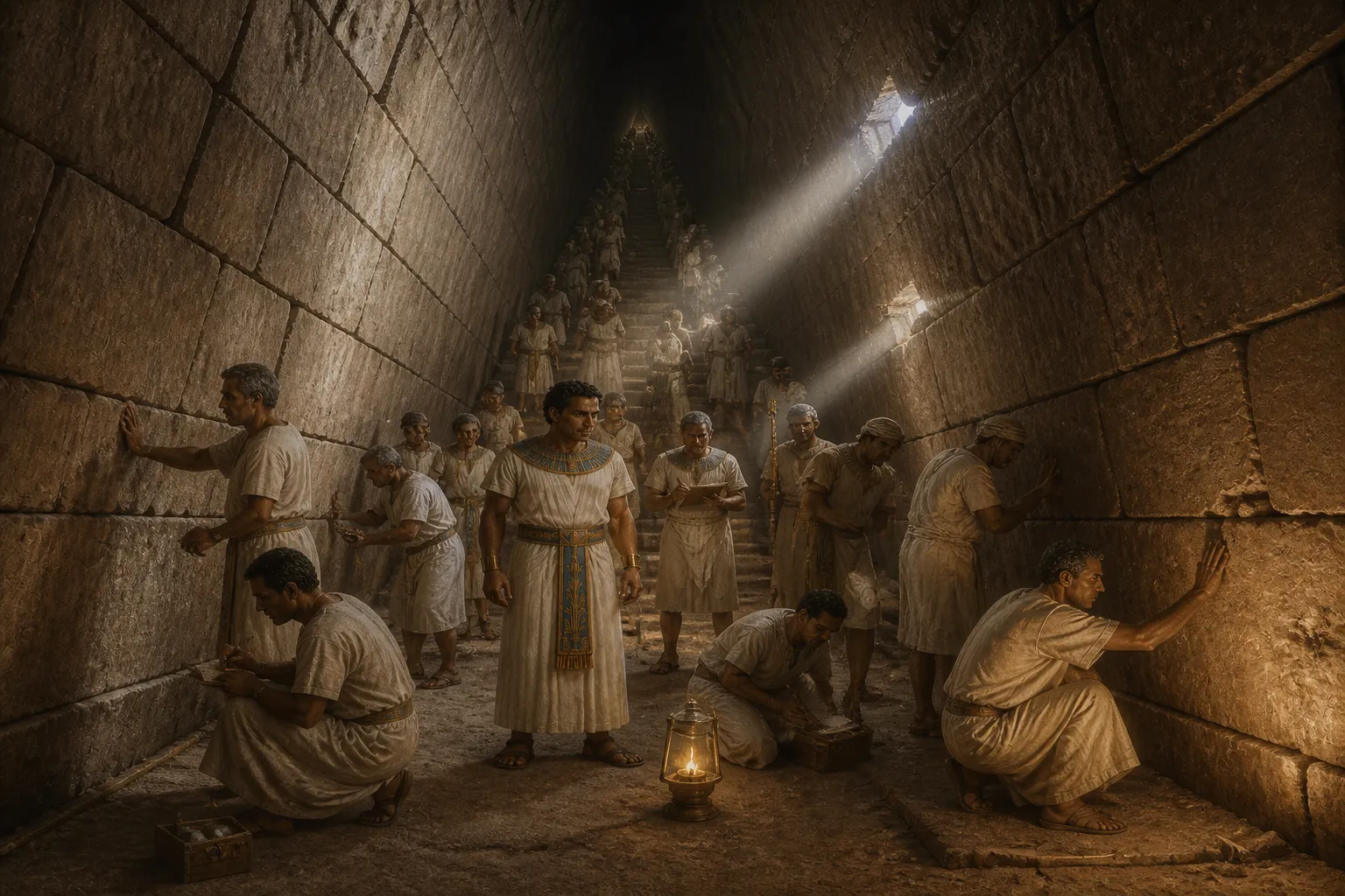 Im Herzen der Pyramide vergraben, erstreckt sich die Große Galerie in einem majestätischen Anstieg, ein Wunderwerk antiker Ingenieurskunst. Im Herzen der Pyramide vergraben, erstreckt sich die Große Galerie in einem majestätischen Anstieg, ein Wunderwerk antiker Ingenieurskunst.