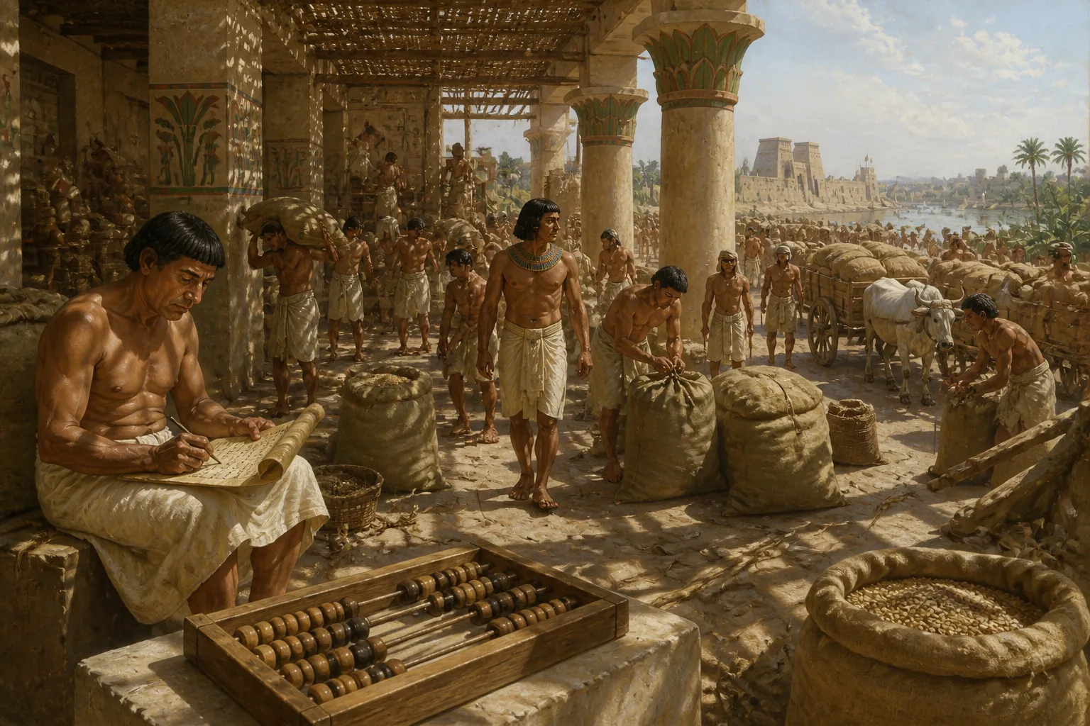 At the bustling granaries of Memphis, scribes played a vital role in Egypt's economy. These scribes, dedicated recorders, stood among the piles of golden grain… At the bustling granaries of Memphis, scribes played a vital role in Egypt's economy. These scribes, dedicated recorders, stood among the piles of golden grain…