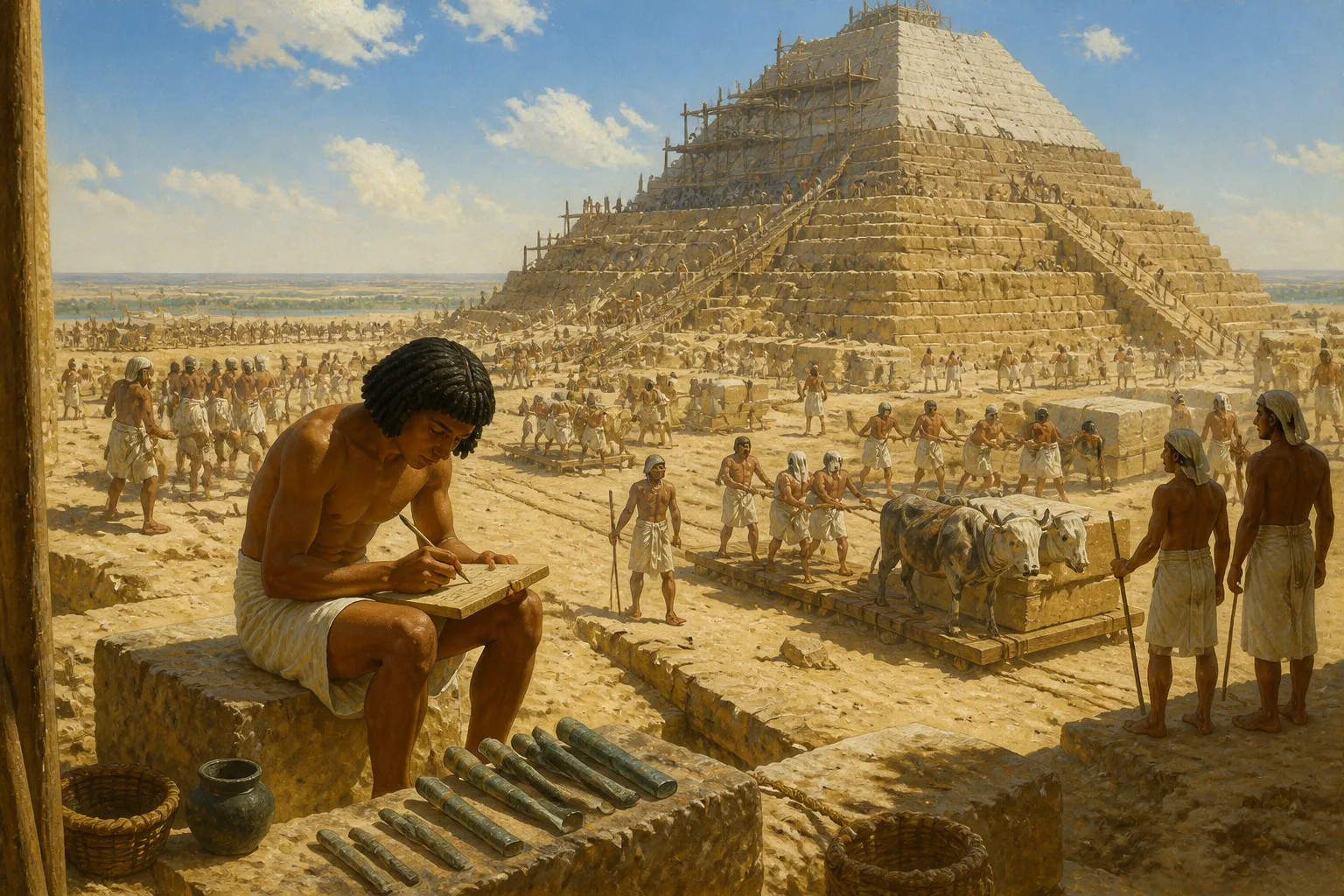 At the bustling construction sites of Giza, the air was filled with a cacophony of sound. The relentless rhythm of chisels against stone blended with the murmur… At the bustling construction sites of Giza, the air was filled with a cacophony of sound. The relentless rhythm of chisels against stone blended with the murmur…