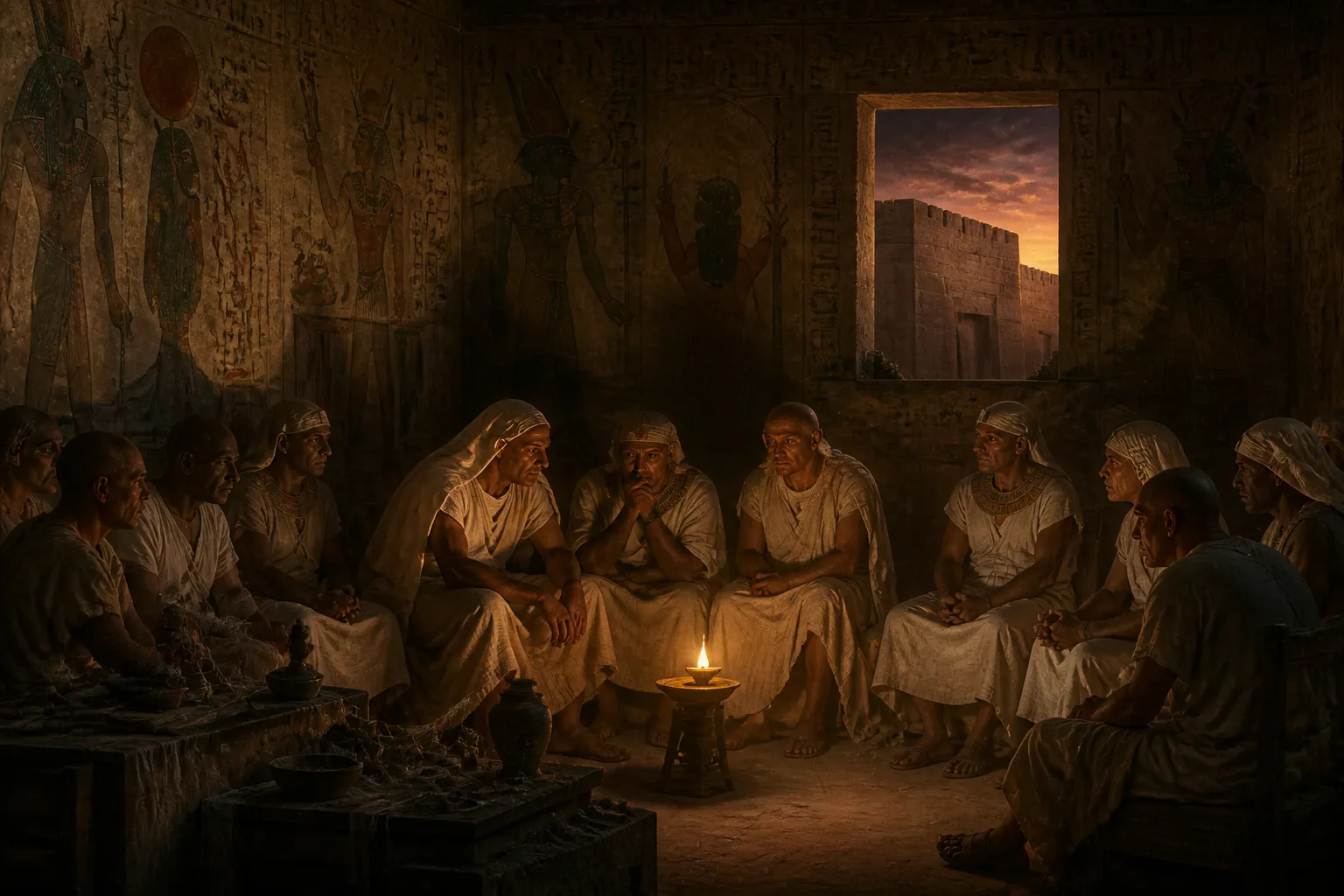 In the shadowed corridors of Akhetaten, dissent brewed quietly among the displaced priesthood of Amun. Gathered in secret within a hushed chamber, they lamented… In the shadowed corridors of Akhetaten, dissent brewed quietly among the displaced priesthood of Amun. Gathered in secret within a hushed chamber, they lamented…