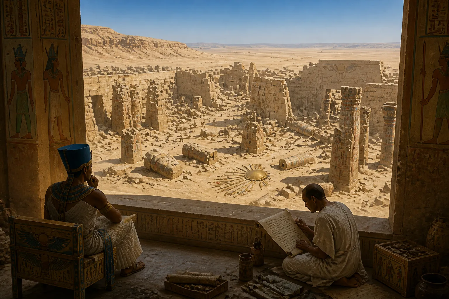 As Akhetaten succumbed to time's inexorable passage, the city's former grandeur faded like a whisper in the desert wind, leaving behind a relic of Akhenaten's… As Akhetaten succumbed to time's inexorable passage, the city's former grandeur faded like a whisper in the desert wind, leaving behind a relic of Akhenaten's…