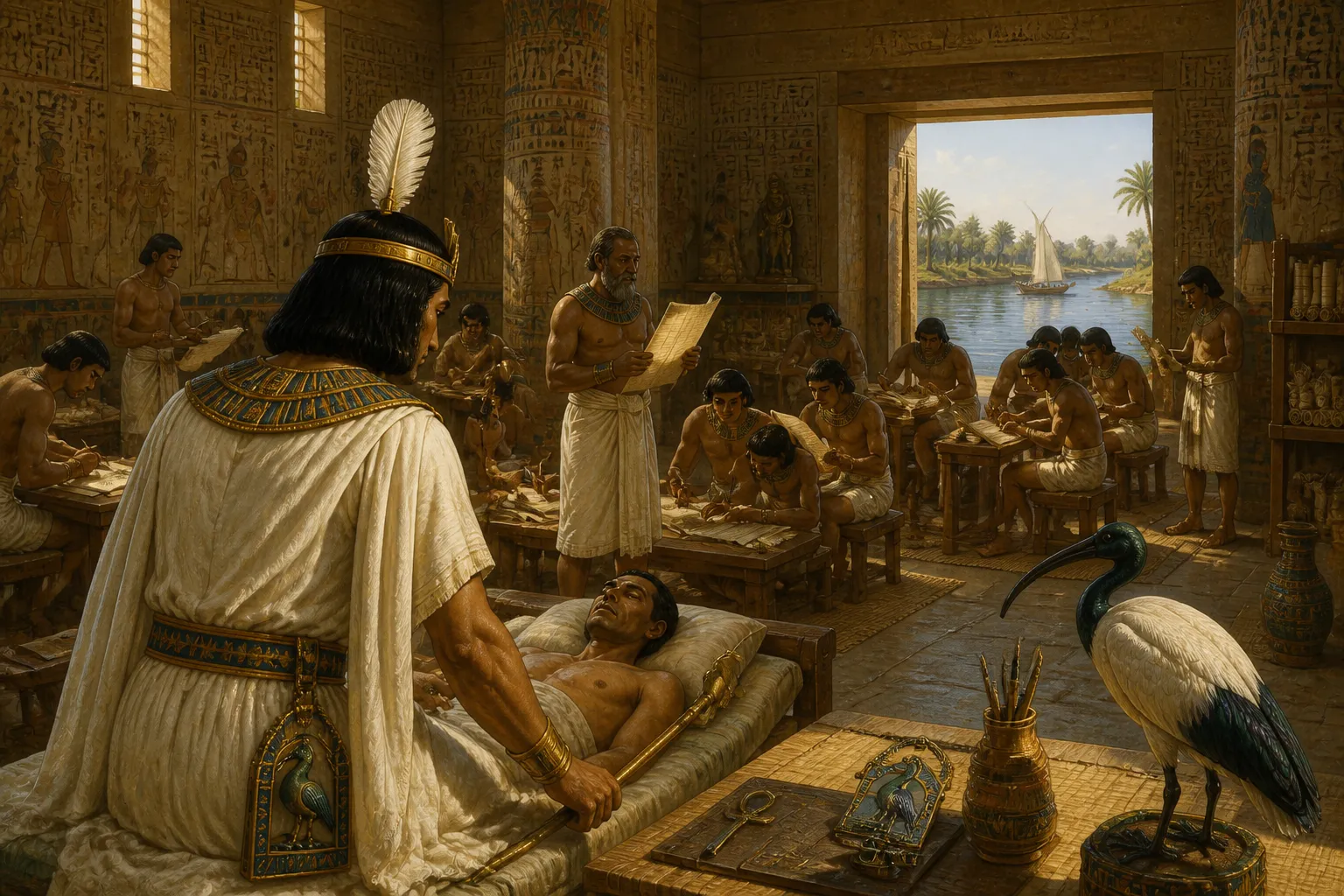 In the expansive setting of Hermopolis, Thoth stands as a pillar of wisdom and untold knowledge, revered across time and space. In the expansive setting of Hermopolis, Thoth stands as a pillar of wisdom and untold knowledge, revered across time and space.