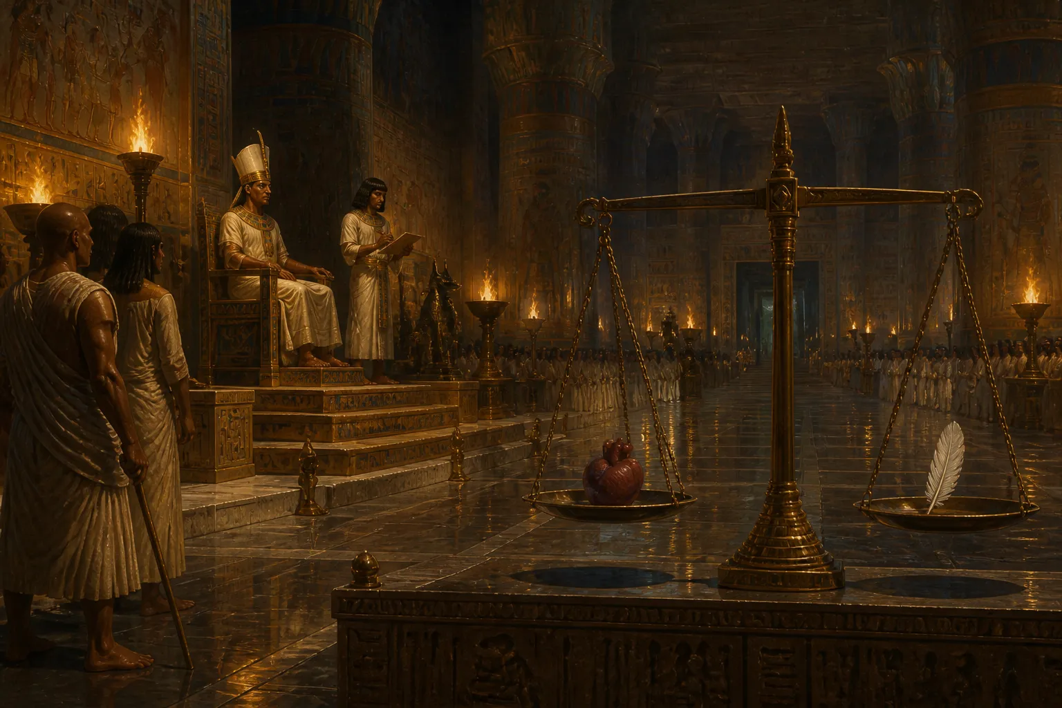 In the Hall of Two Truths, an awe-inspiring chamber deep within the afterlife, the air was thick with silence and anticipation. In the Hall of Two Truths, an awe-inspiring chamber deep within the afterlife, the air was thick with silence and anticipation.