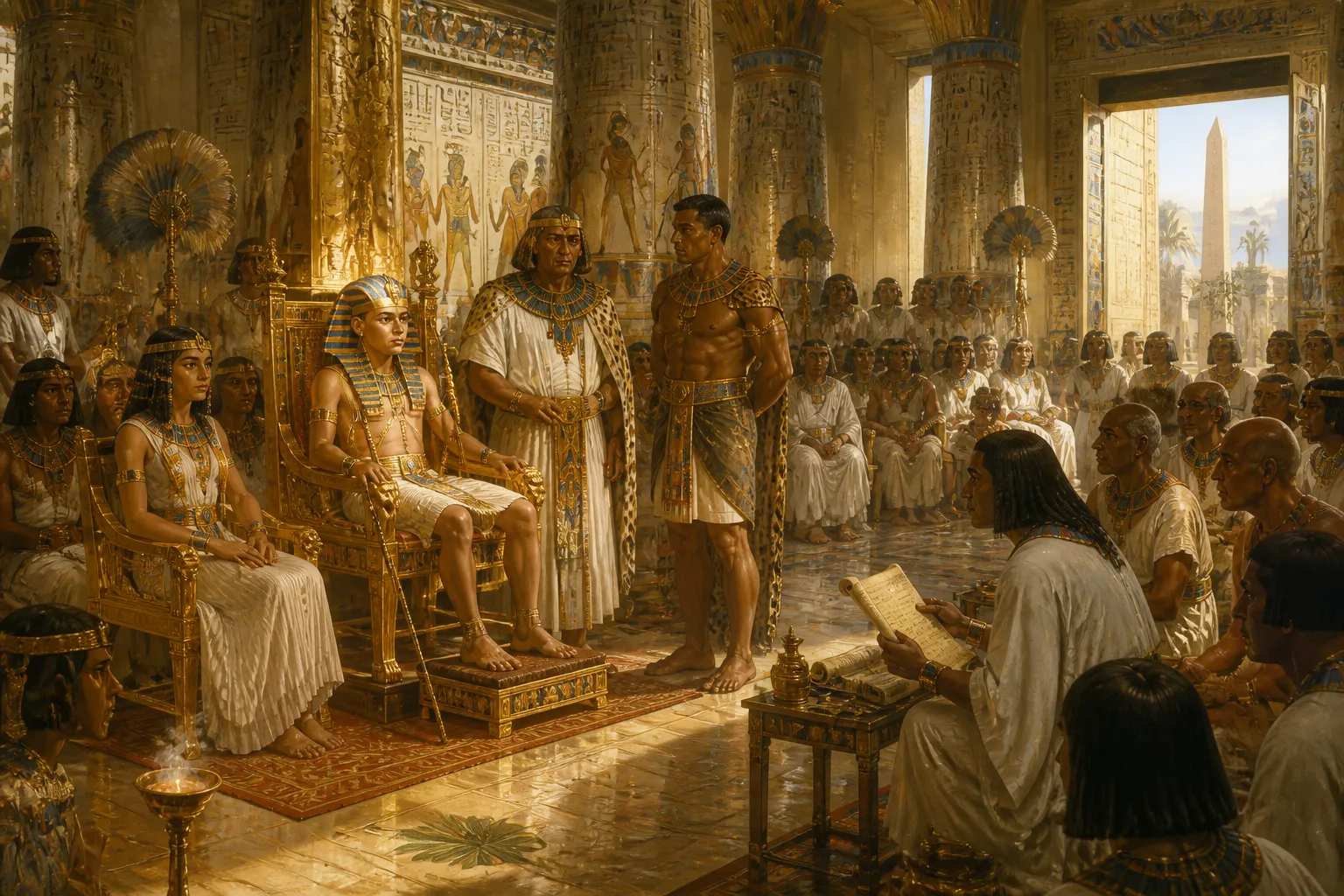 En los grandiosos salones de Tebas, un joven Tutankhamun, apenas de nueve años, es coronado faraón, el peso de una nación sobre sus frágiles hombros. En los grandiosos salones de Tebas, un joven Tutankhamun, apenas de nueve años, es coronado faraón, el peso de una nación sobre sus frágiles hombros.