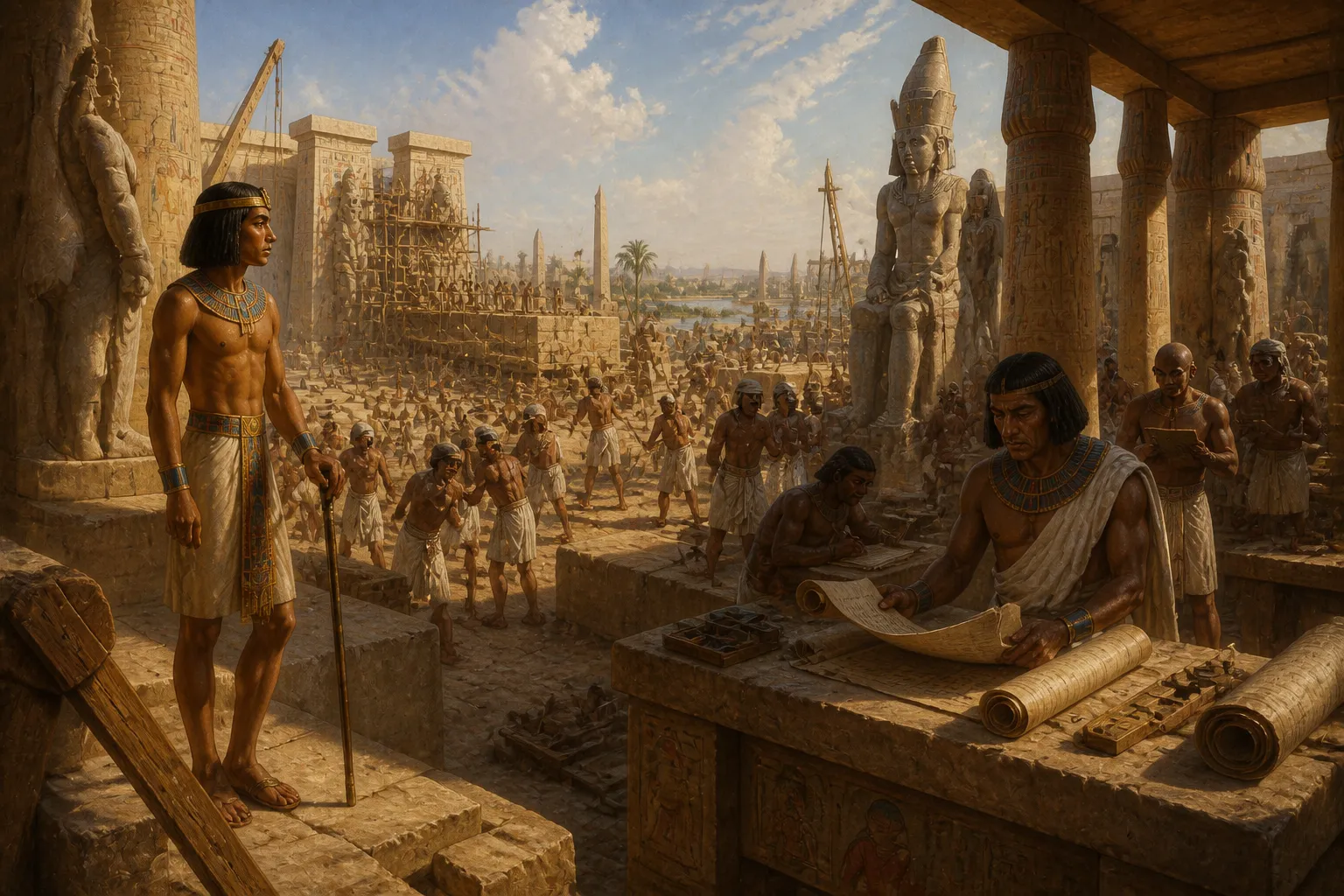 En el templo de Karnak, el clamor del martillo contra la piedra resuena en el aire, una sinfonía de restauración que reverbera a través de las antiguas… En el templo de Karnak, el clamor del martillo contra la piedra resuena en el aire, una sinfonía de restauración que reverbera a través de las antiguas…