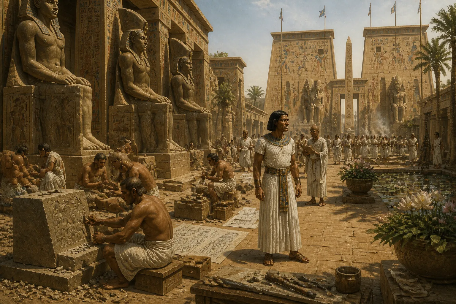 Dentro de los recintos sagrados de Luxor, el tiempo se detiene entre gigantes de piedra. Colosales estatuas de faraones de antaño, talladas en granito duradero… Dentro de los recintos sagrados de Luxor, el tiempo se detiene entre gigantes de piedra. Colosales estatuas de faraones de antaño, talladas en granito duradero…