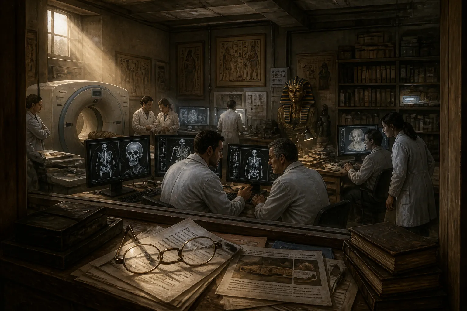 En la tranquila reclusión de los archivos del Museo de El Cairo, una luz tenue envuelve filas de estantes meticulosamente organizados. En la tranquila reclusión de los archivos del Museo de El Cairo, una luz tenue envuelve filas de estantes meticulosamente organizados.