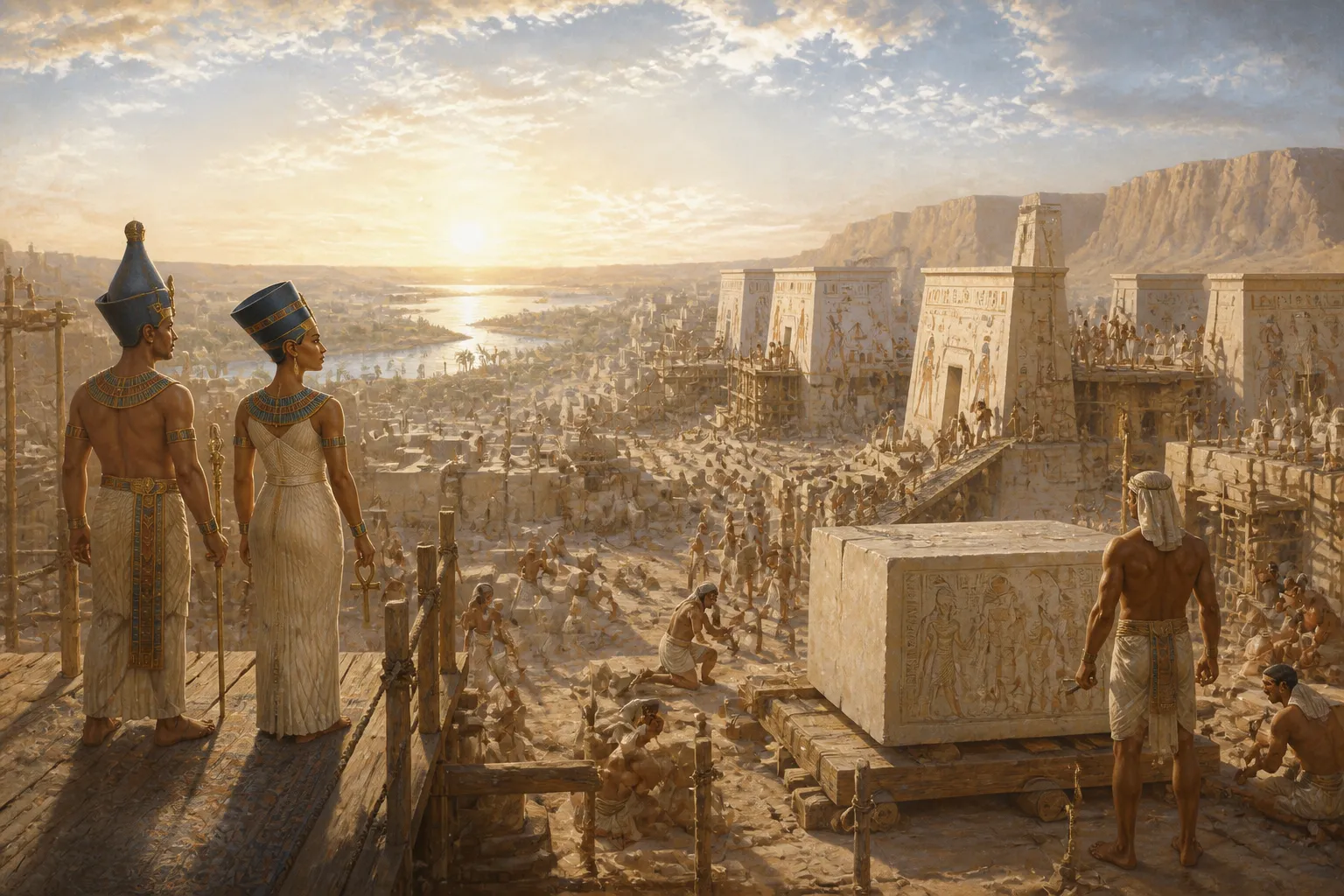 Akhenaten e Nefertiti intrapresero un compito monumentale di fondare Akhetaten, una città dedicata al culto di Aten. Il sole implacabile proiettava il suo… Akhenaten e Nefertiti intrapresero un compito monumentale di fondare Akhetaten, una città dedicata al culto di Aten. Il sole implacabile proiettava il suo…