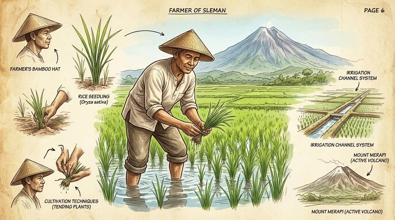 La régence de Sleman, au nord de Yogyakarta, se caractérise par ses rizières verdoyantes et luxuriantes et le majestueux mont Merapi. La régence de Sleman, au nord de Yogyakarta, se caractérise par ses rizières verdoyantes et luxuriantes et le majestueux mont Merapi.