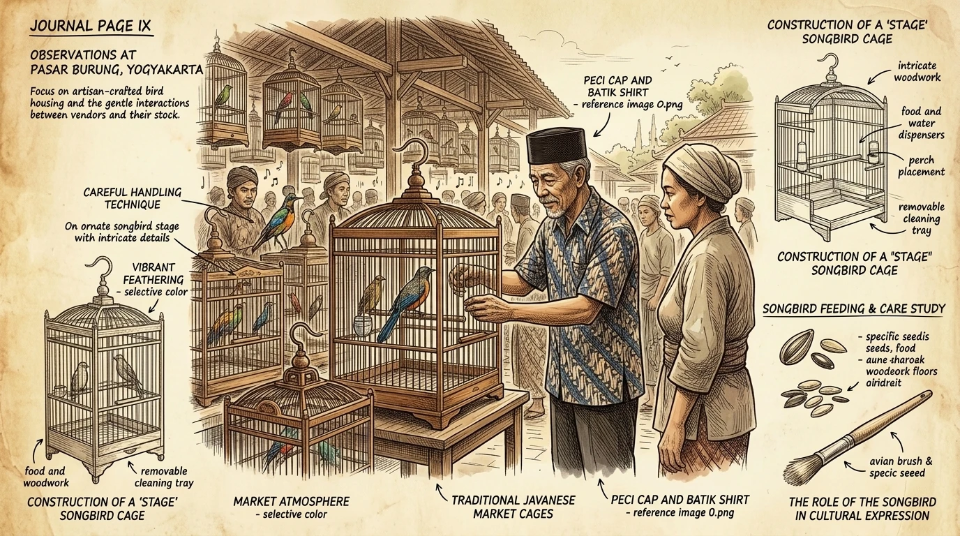 Le Pasar Burung, ou marché aux oiseaux, est rempli des gazouillis et des chants d'une grande variété d'oiseaux. Les habitants javanais croient que posséder un… Le Pasar Burung, ou marché aux oiseaux, est rempli des gazouillis et des chants d'une grande variété d'oiseaux. Les habitants javanais croient que posséder un…